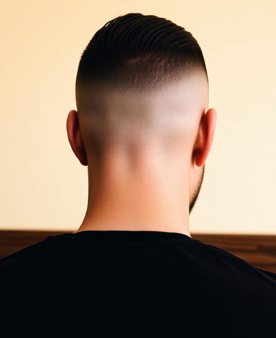 Fresh skin fade haircut viewed from behind