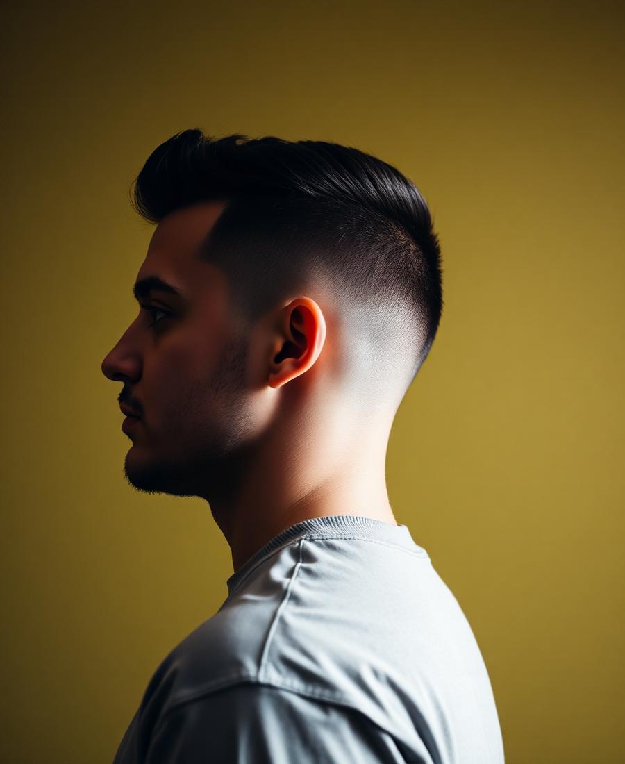 Side profile of a clean taper fade haircut